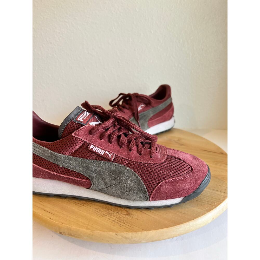 Puma Maroon Gray Genuine Suede Leather Lace Up Sneakers Shoe Size 8 Women's